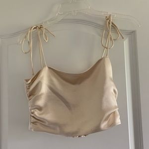 Golden ZARA cropped tank top with tie straps